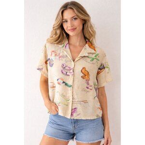 Food Art By Jams World Sushi Short Sleeve Button Down Blouse Size XL Novelty